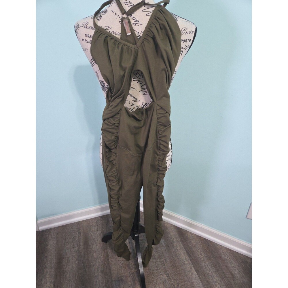 Free People Movement Jumpsuit rouched cutout olive green extra small